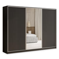 SCHWEBETÜRENSCHRANK TARI 250/205/58 cm 3-türig mit Spiegel und Schubladen Schwarz - Silberfarben/Schwarz, Holzwerkstoff (250/205/58cm) - MASSENO