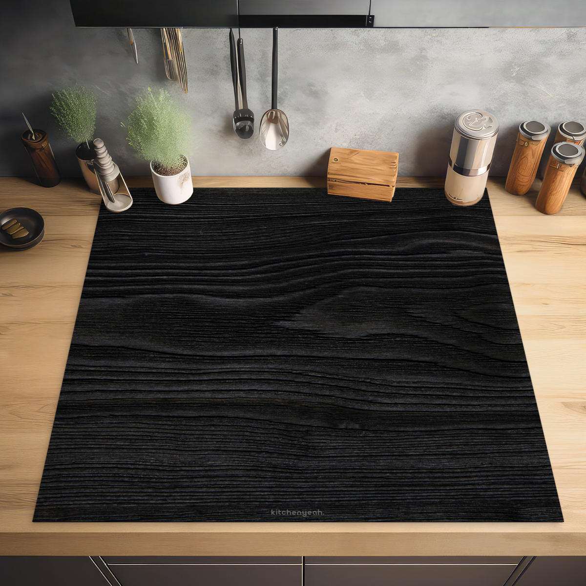 HERABDECKPLATTE - Schwarz - Holzoptik - 58x59 - Schwarz, Kunststoff (58/59/0.2cm) - MuchoWow