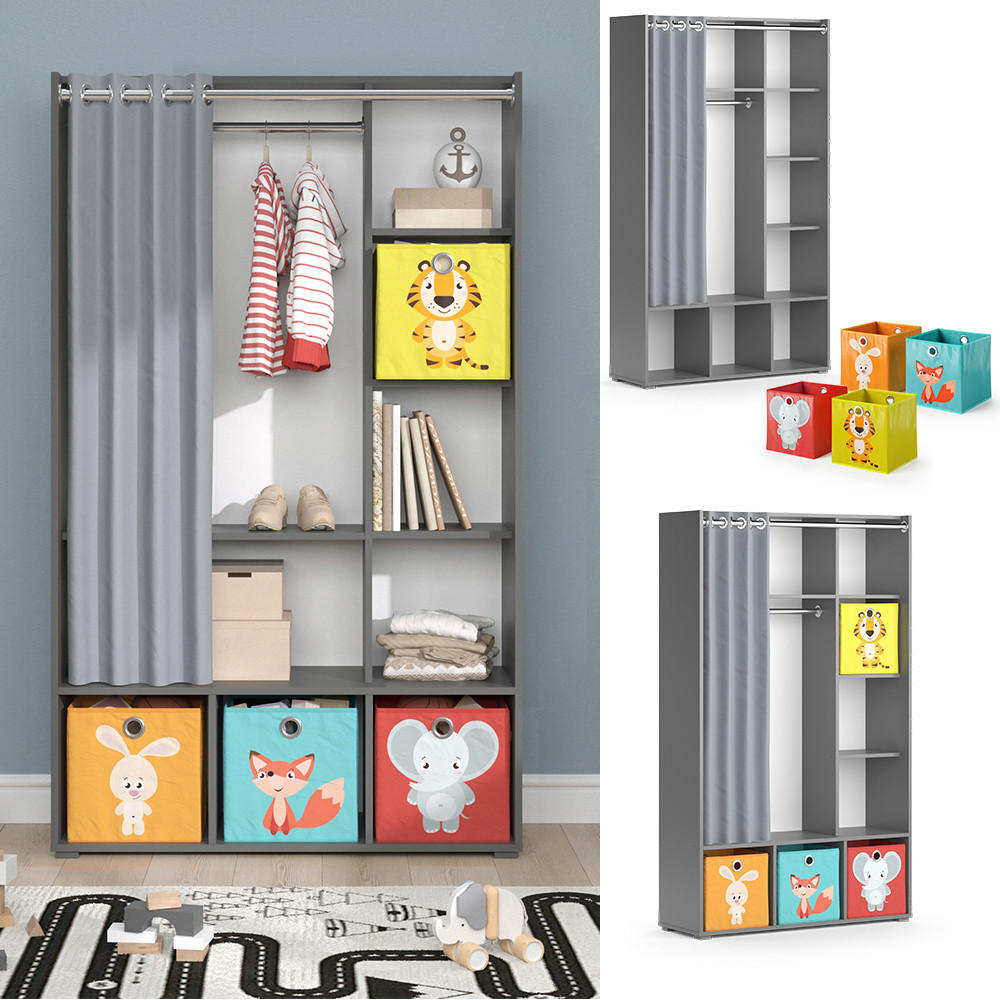 KINDERKLEIDERSCHRANK Luigi Grau 105.8 x 178.1 cm Mit Faltboxen (bunt) - Multicolor/Grau, Holzwerkstoff (105.8/178.1/38cm) - Vicco