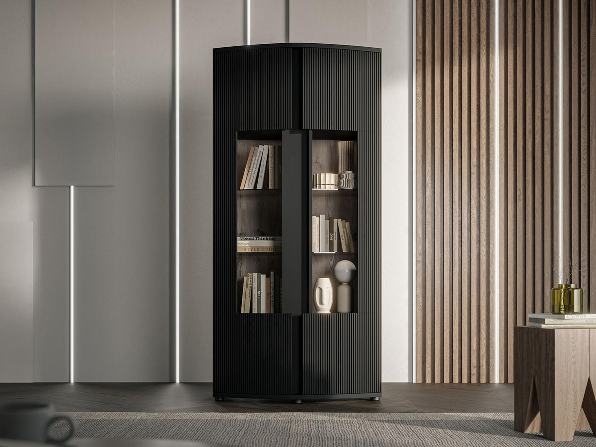 VITRINE Michelle 87 - Schwarz, Holzwerkstoff/Kunststoff (87/180/47cm) - MIRJAN24