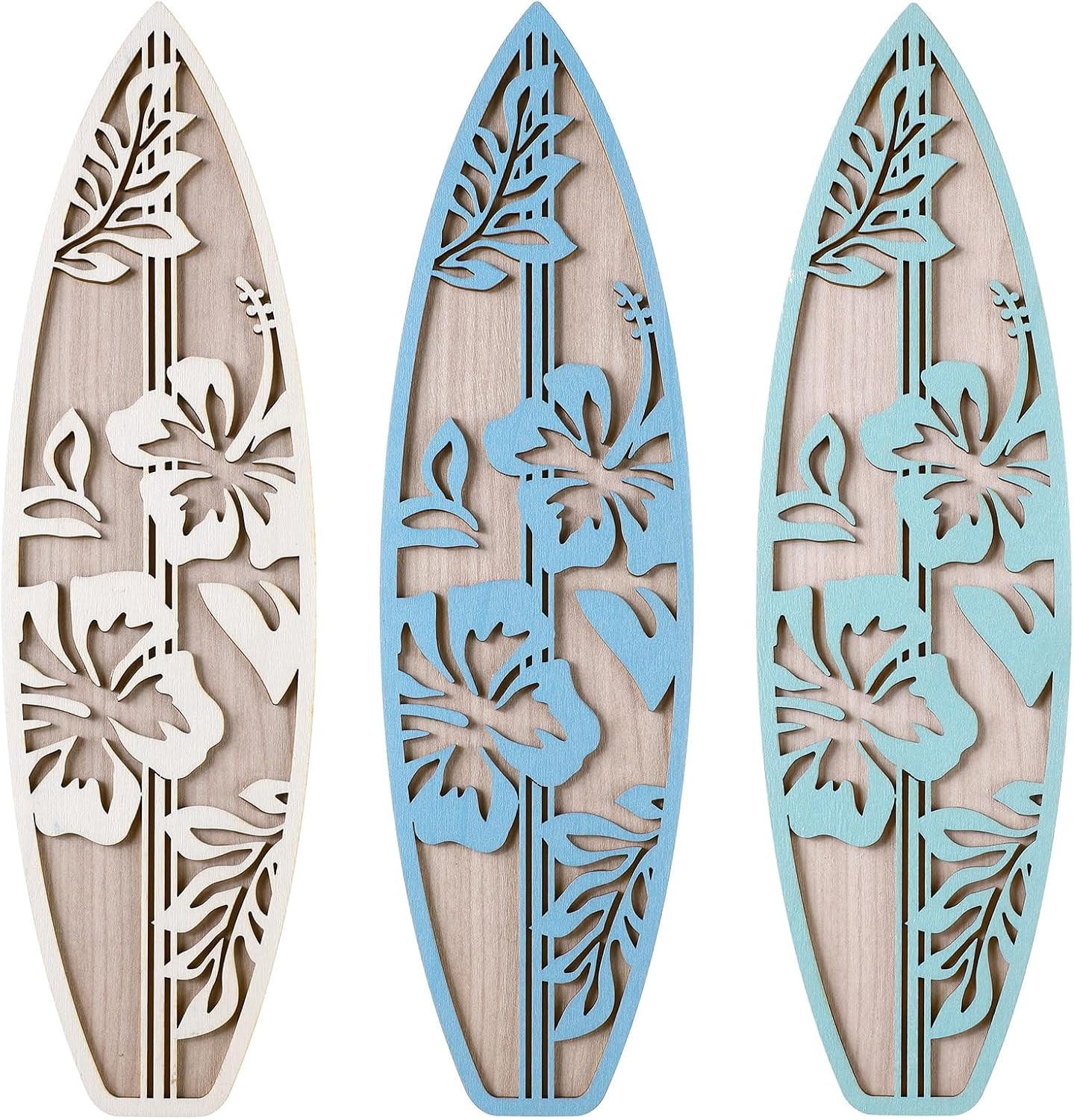 WANDDEKO Türkis Surfbrett Holz 3er Set，30*9 - Hellblau, Holzwerkstoff (30/1cm) - Authentics