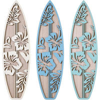WANDDEKO Türkis Surfbrett Holz 3er Set，30*9 - Hellblau, Holzwerkstoff (30/1cm) - Authentics