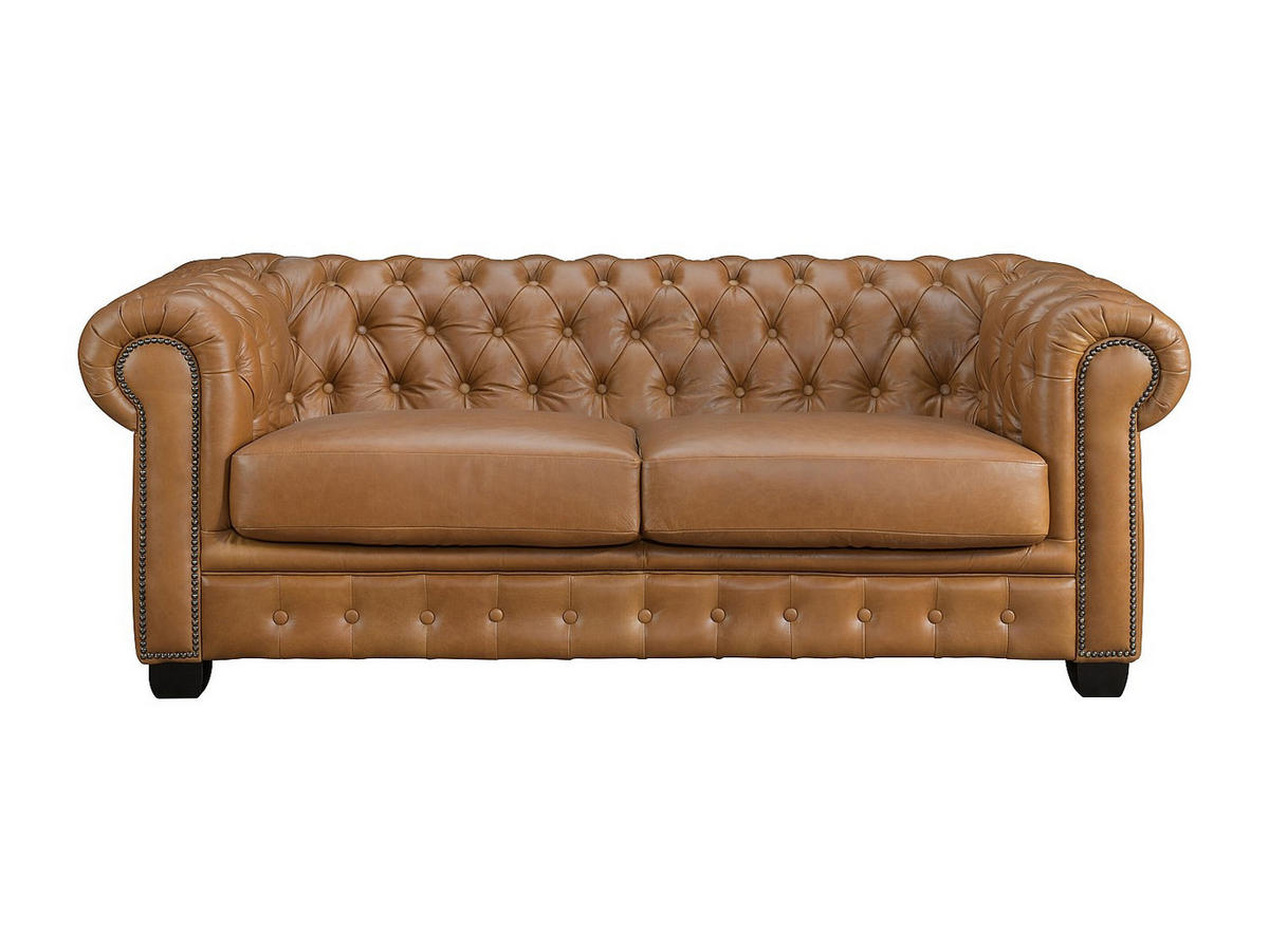 CHESTERFIELD Ledersofa 3-Sitzer - Büffelleder - Karamellbraun - BRENTON - Braun, Leder (201/73/96cm) - Vente-Unique