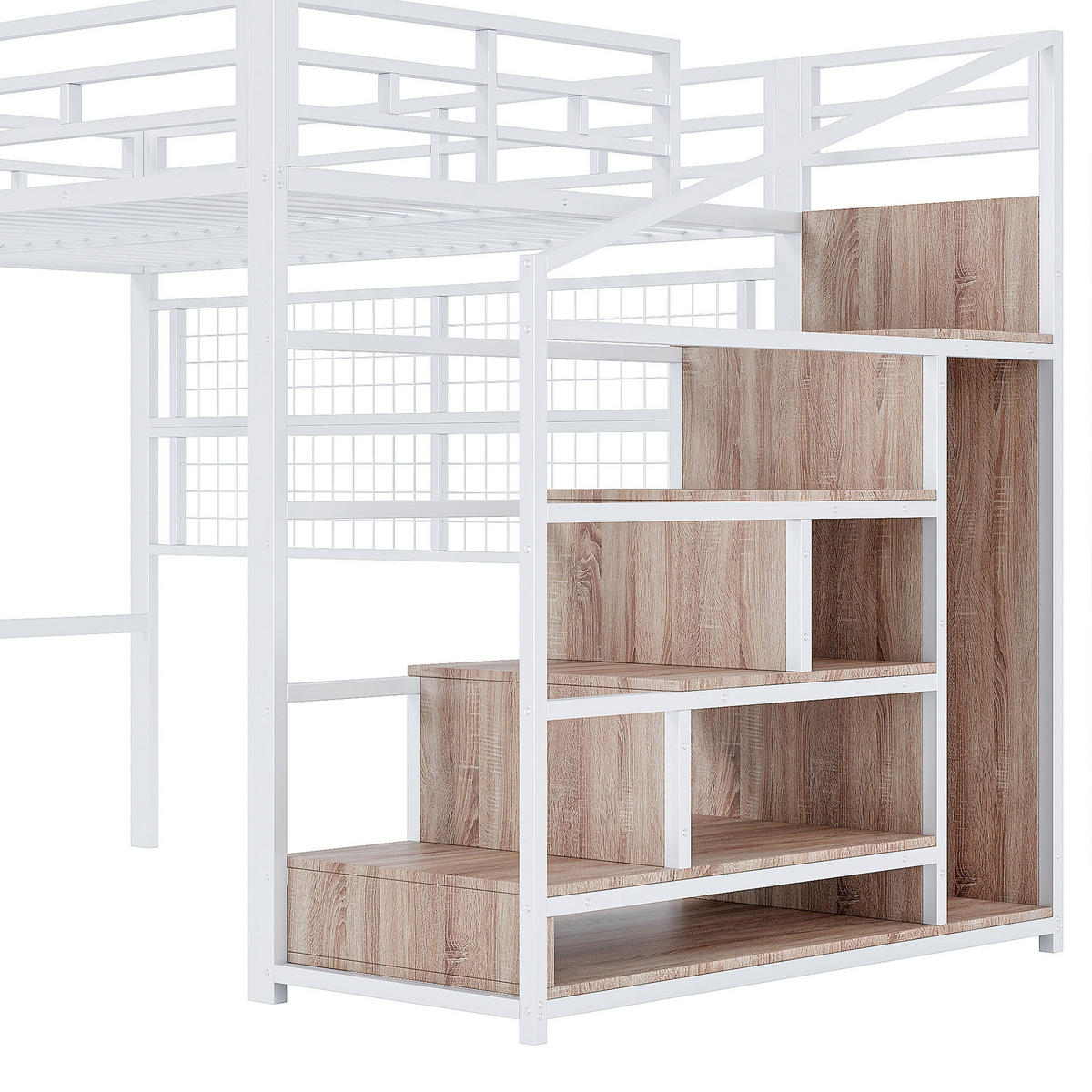 HOCHBETT 140/200 cm in Weiß mit Kleiderschrank, Stauraumleiter und LED - Weiß, Holzwerkstoff/Metall (140/200cm) - STILVORA