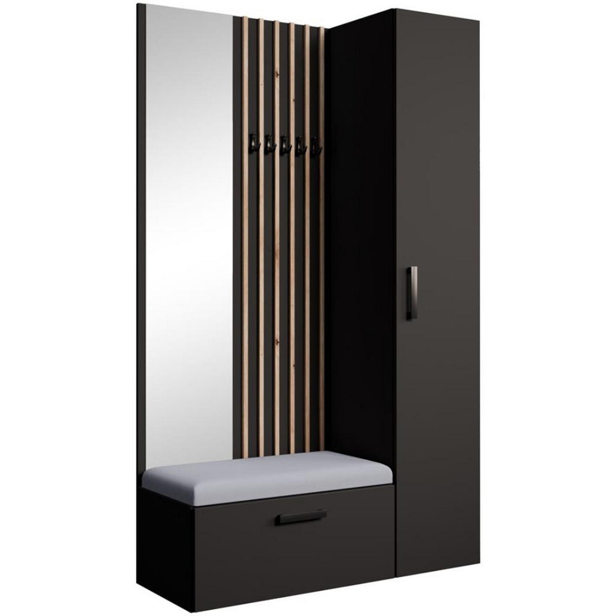 GARDEROBE Margaret II 121/203/43 mit Lamellen und Hochschrank - Schwarz/Grau, Holzwerkstoff/Kunststoff (121/203/43cm) - Beautysofa