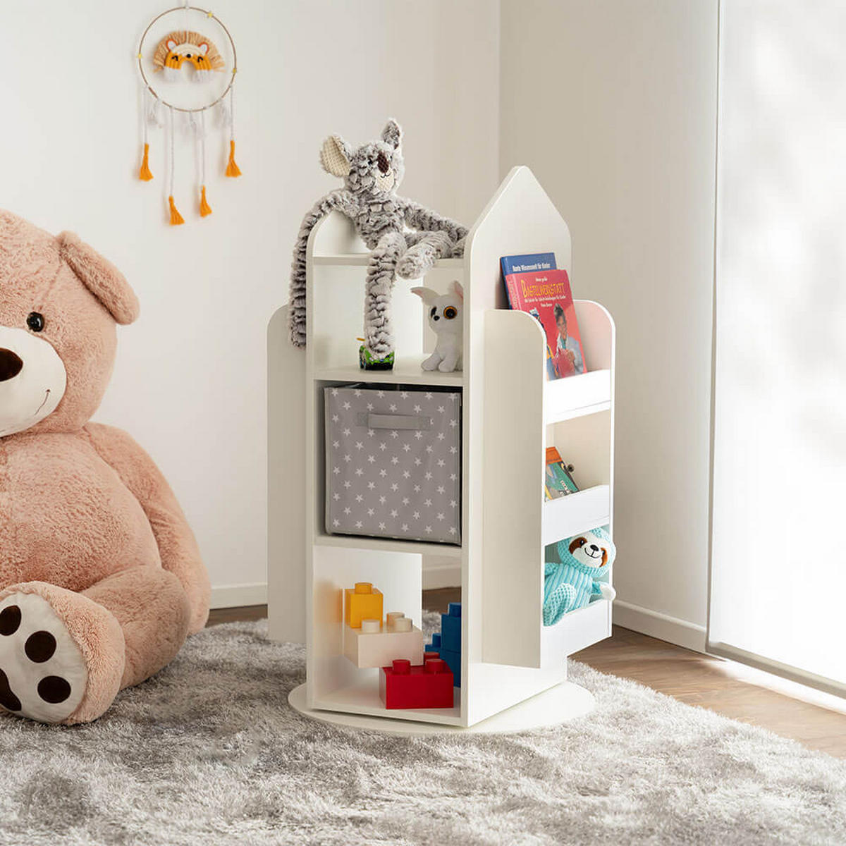 KINDERREGAL drehbar JUNA - 60 x 60 cm Weiß - Weiß, Holzwerkstoff/Textil (60/105.3/60cm) - Home Deluxe