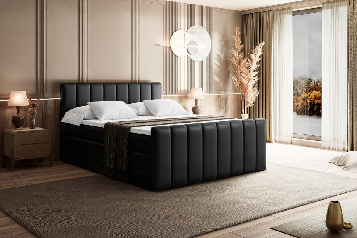 BOXSPRINGBETT OTTA-Z KING - 200x200 - H3/H4 - Schwarz Hochglanz - Schwarz Hochglanz, Holzwerkstoff (200/200cm) - ALTDECOR