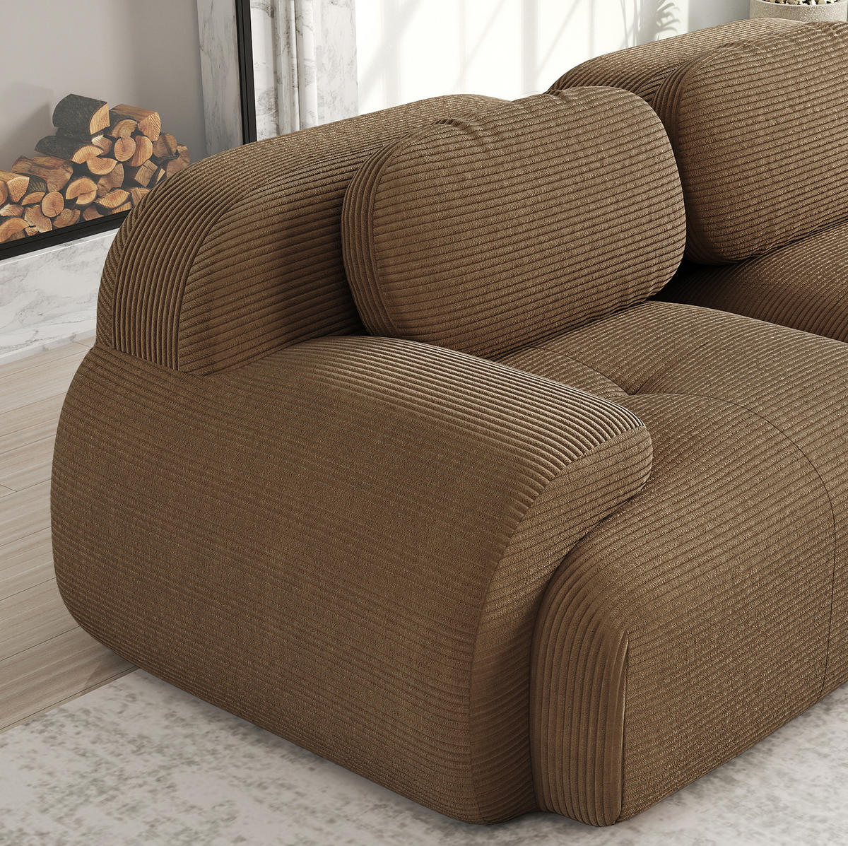 SOFA modular Ecksofa rahmenlos Cord Brown 4-tlg. - Braun, Kunststoff (178/298.1cm) - Meubliv