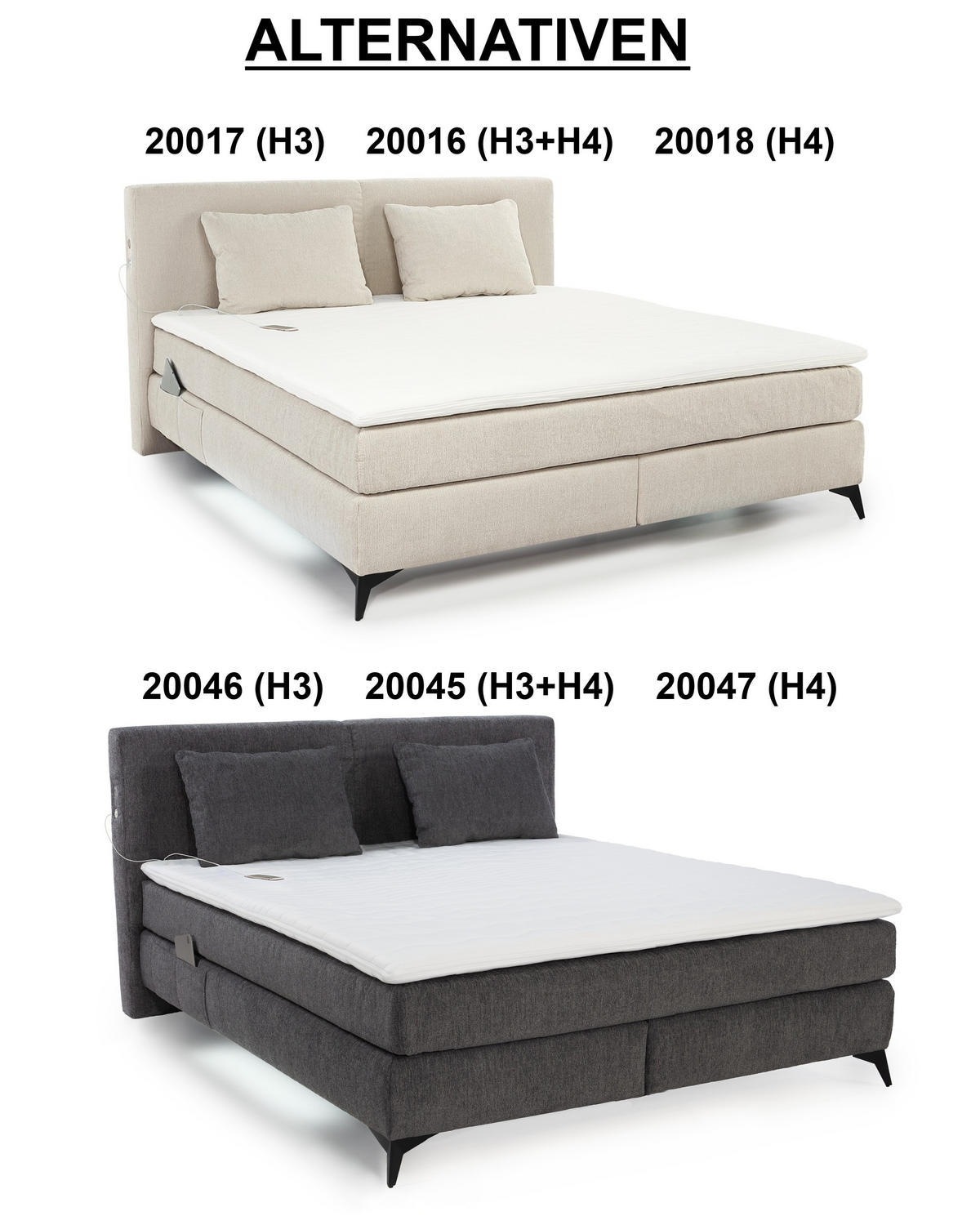 BOXSPRINGBETT 180x200, 7-Zonen-Tonnentaschen-Federkernmatratzen H3+H4, Topper,Bonell-Federkern,Beleuchtung,USB-Ladeports, Chenille Dunkelgrau / 20045 - Dunkelgrau/Schwarz, Textil/Metall (180/200cm) - luma-home