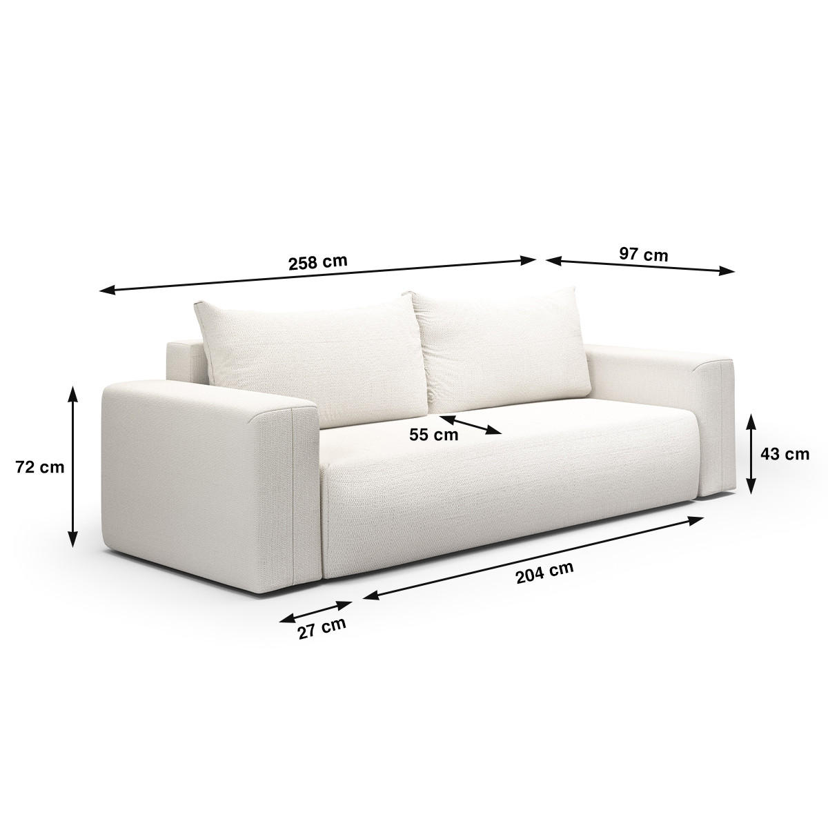 SOFA Bliss 3 Sitzplätze Gebrochenes Weiß - Weiß, Holz (252/72/97cm) - Petits-meubles