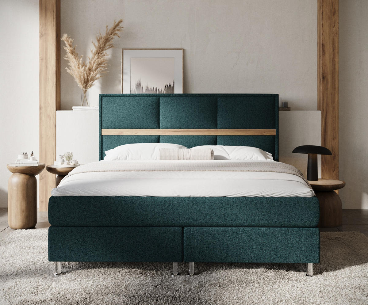 BOXSPRINGBETT Soto Grün 200/200 cm mit Latex-Topper - Silberfarben/Grün, Holz/Holzwerkstoff (200/200cm) - Maison de Reve