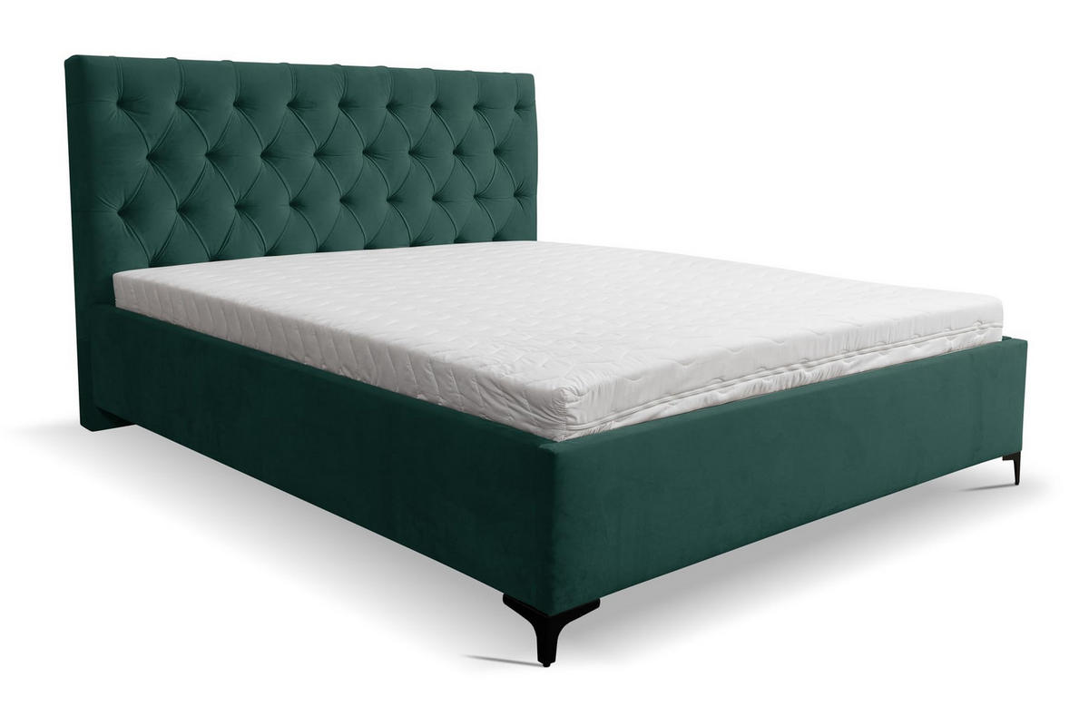 POLSTERBETT CHESTERFIELD mit Bettkasten Velour Stoff 180 x 200 cm - Grün, Holzwerkstoff (180/200cm) - VENASI MÖBEL