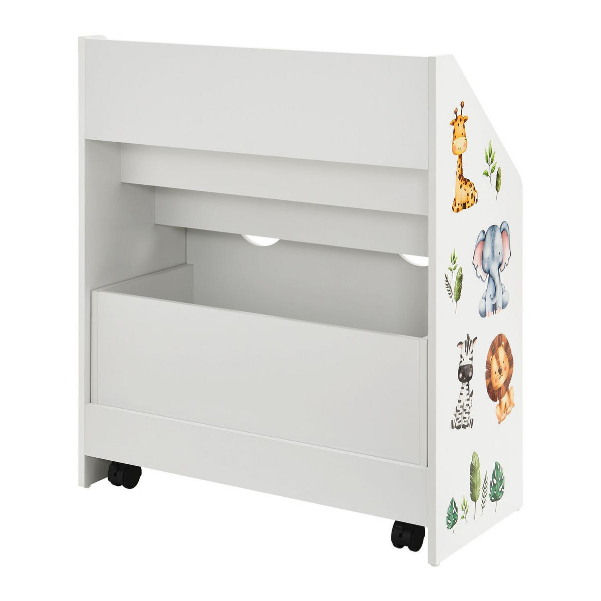 BÜCHERREGAL mit 3 Fächern und herausziehbarer Spielzeugkiste - Weiß, Holz (63/70/30cm) - Juskys