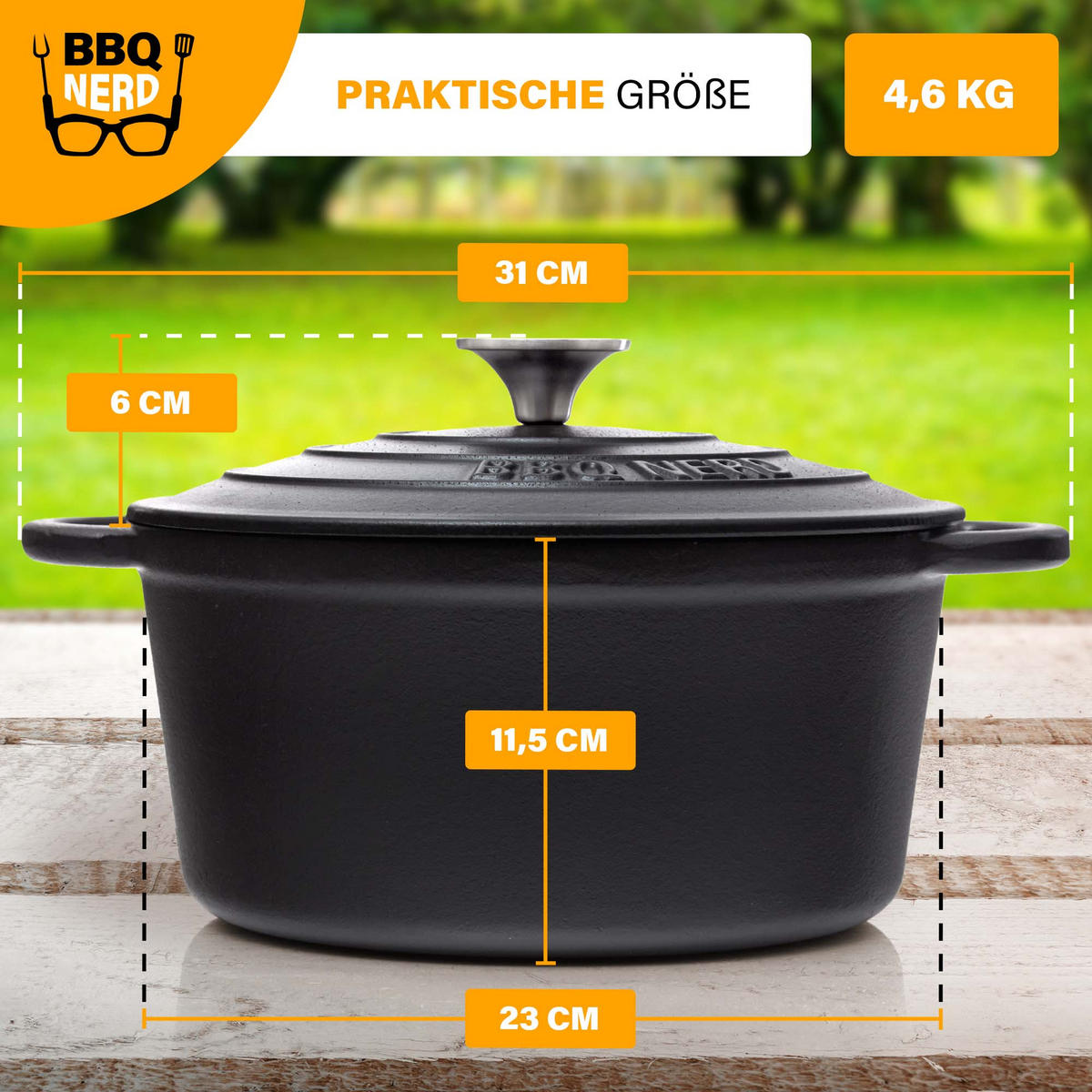 BRÄTER Gusseisen emailliert 4L - Feuertopf Topf Cocotte Gusstopf - Schwarz, Metall (26/14/26cm) - BBQ Nerd