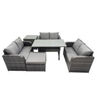 SITZGRUPPE mit Esstisch,Zweisitzer,Hocker Polyrattan 7-Sitzer - Dunkelgrau/Grau, Glas/Kunststoff - Fimous