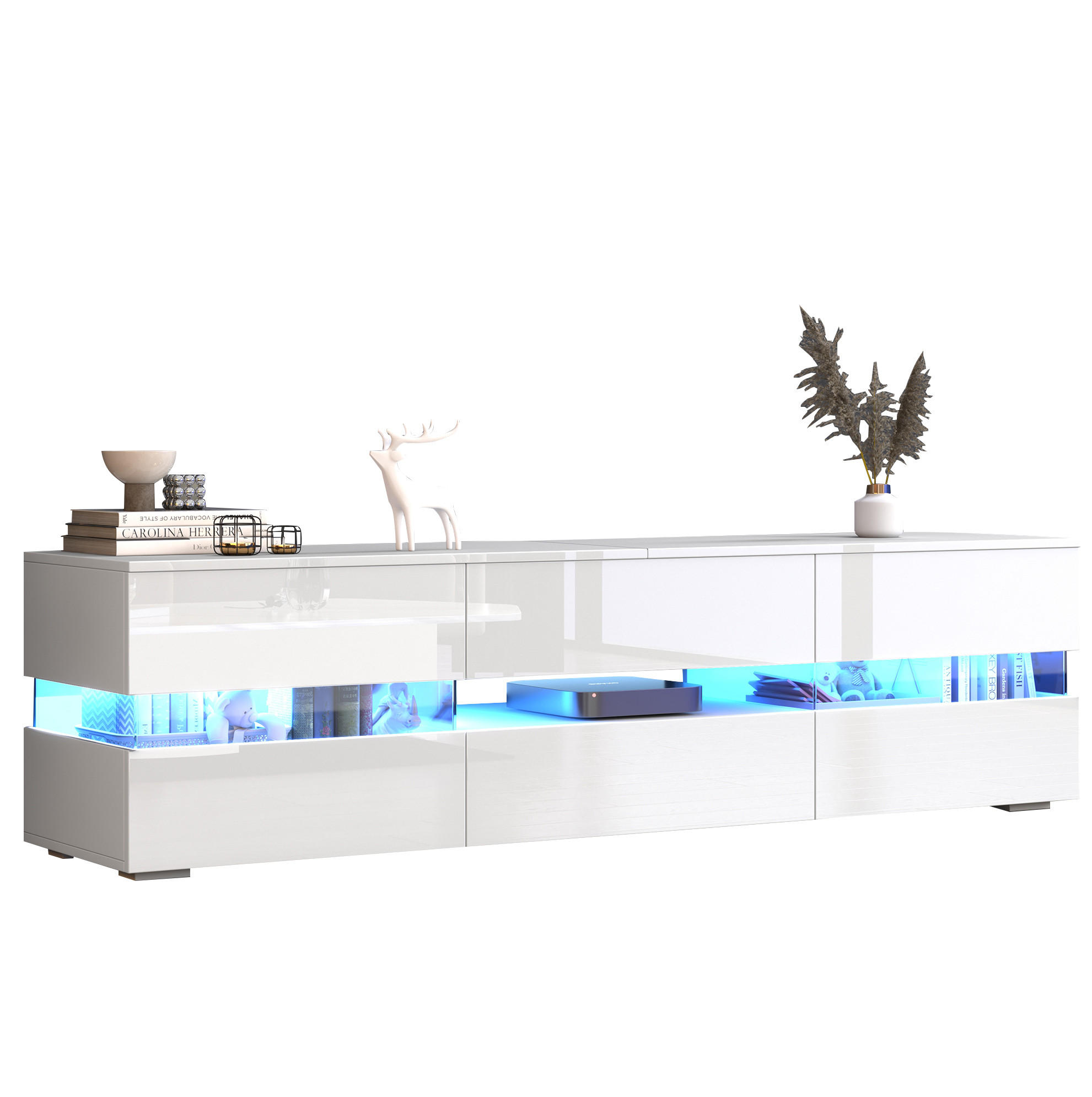 TV-SCHRANK 160/39/45 cm weiß Hochglanz mit LED-Beleuchtung 2 Türen und 1 Schublade - Weiß, Holzwerkstoff (160/45/39cm) - OKWISH
