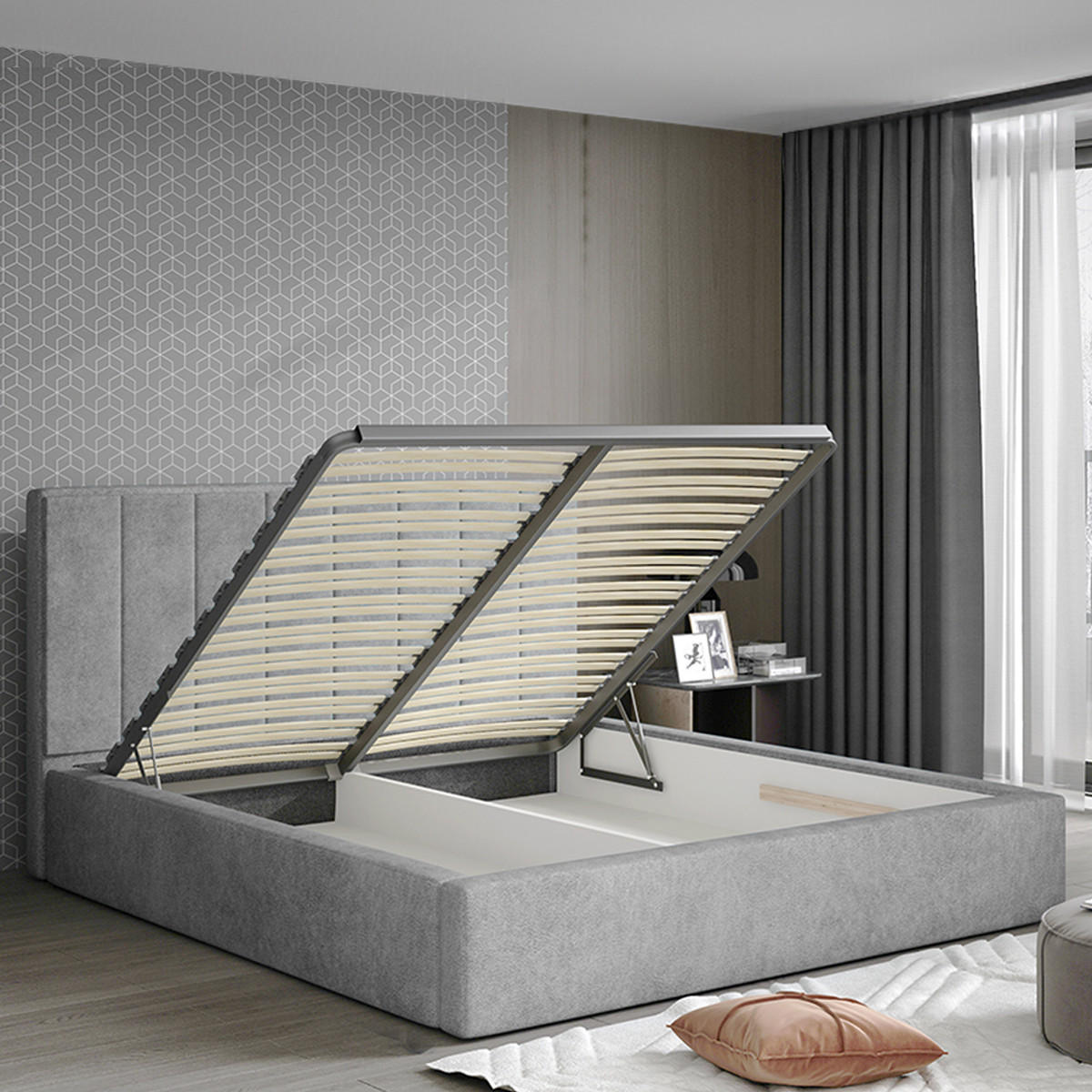 BOXSPRING POSTEL 160/200 Brook Grey - šedá, dřevo (160/200cm) - Petits-meubles