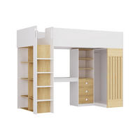 HOCHBETT mit Schreibtisch & Kleiderstange - 90 x 190 cm - Weiß & Holzfarben - LORINTI - Naturfarben, Holz (108.5/235cm) - Vente-Unique