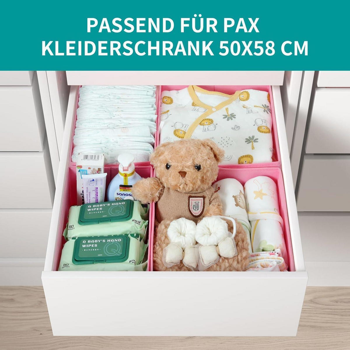 SCHUBLADEN Organizer 4er Set Rosa für PAX Kleiderschrank 50x58 cm - Rosa, Textil (28/12/28cm)