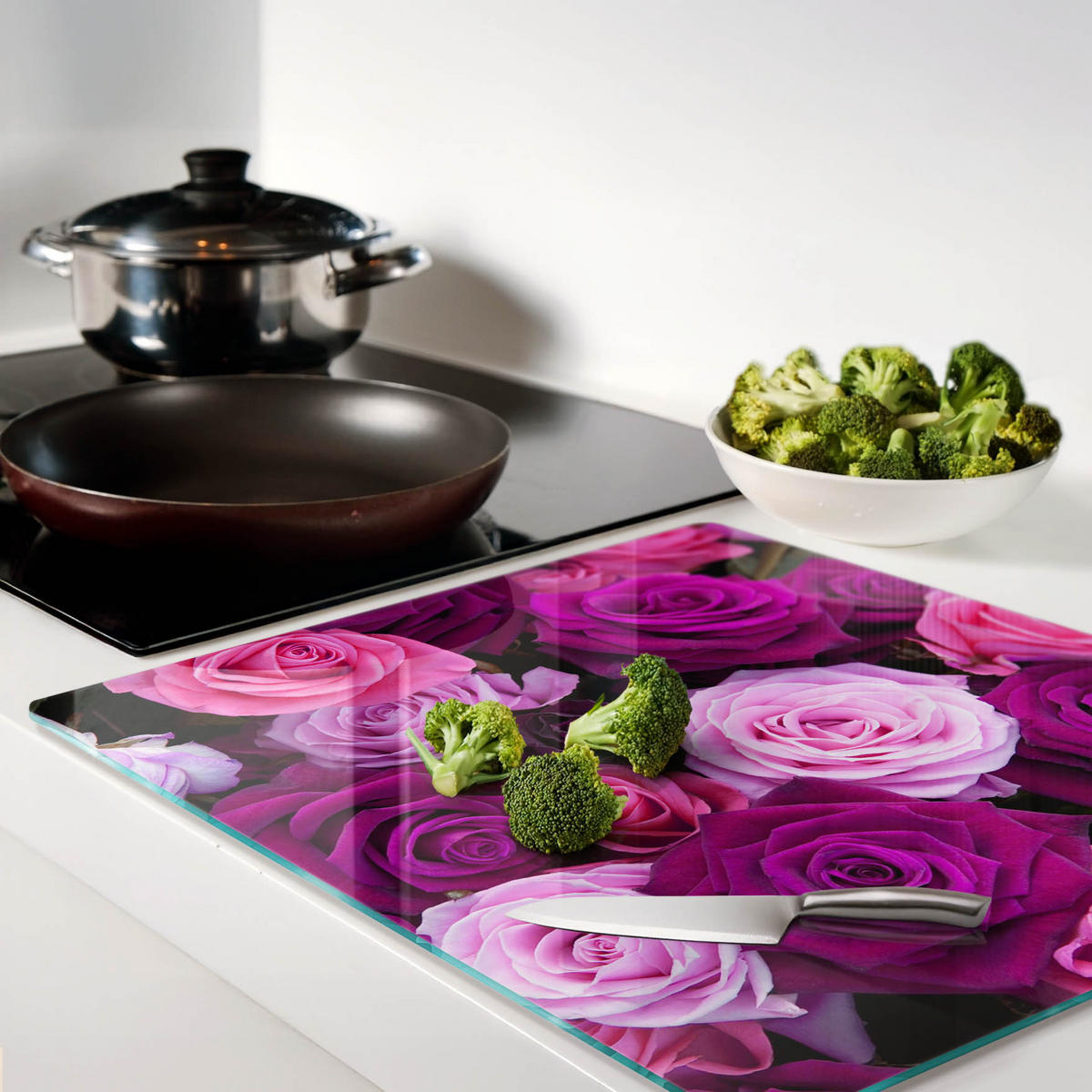 GLASPLATTE 60x52 cm Rosen - Pink, Glas (60/0.4/52cm) - TULUP