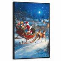 LEINWAND Bilder mit Rahmen - Weihnachtsmann - Rentier - Weihnachten - Schnee - 60x90 - Cognac, Textil (60/90cm) - MuchoWow
