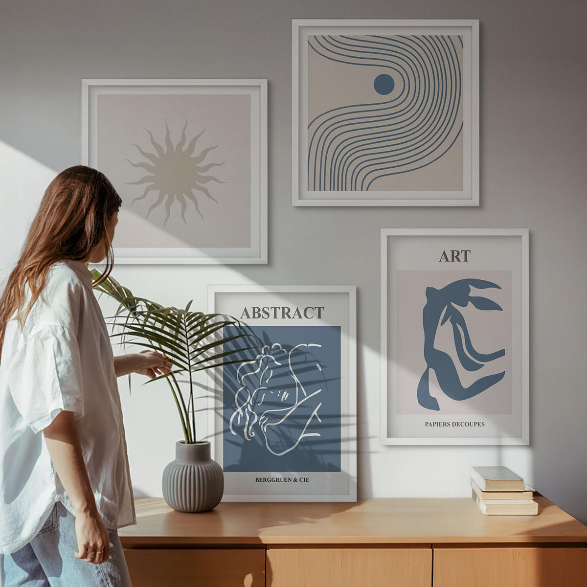 WANDBILDER 4er-Set - 50x50 cm & 40x60 cm Weißer Rahmen - Matisses stilvolle abstrakte Muster - Weiß, Kunststoff (50/50cm) - ArtPrintCave