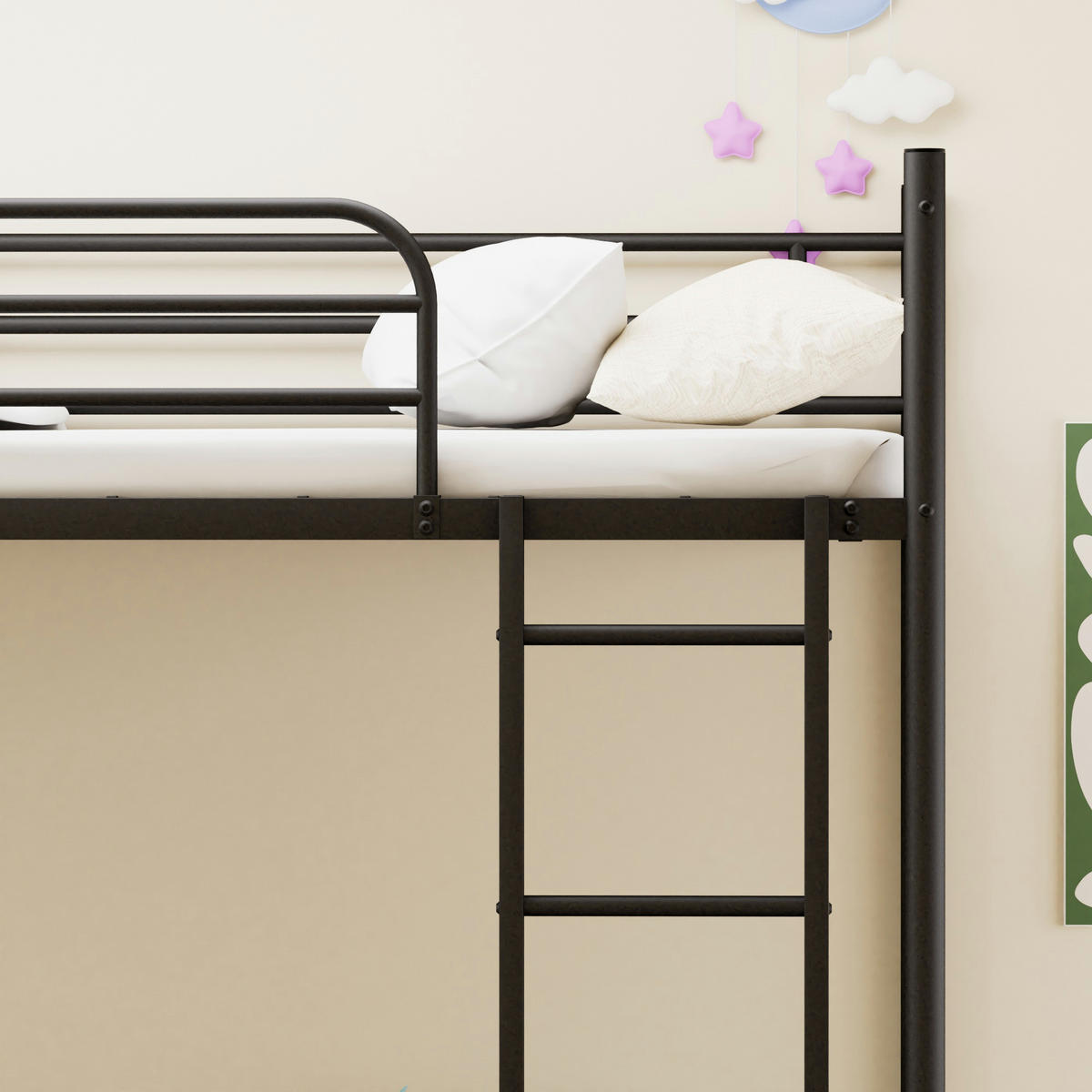 ETAGENBETT 90/190 cm mit Metalltreppe und Geländer, DE-41905, in Schwarz - Schwarz, Metall (90/190cm) - ComfortXL