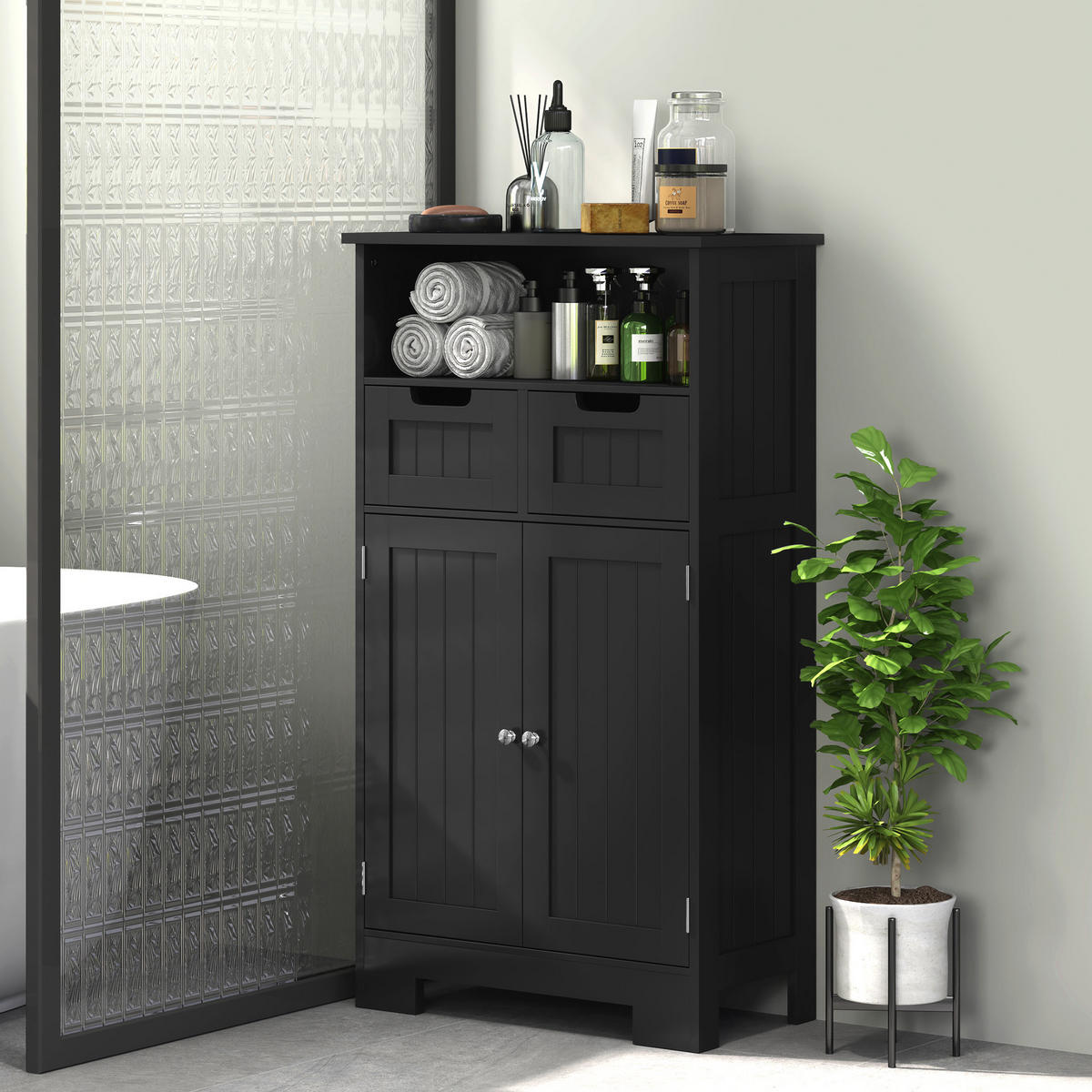 MIDISCHRANK DE-17328 Schwarz - Schwarz, Holzwerkstoff (30/108/60cm) - ComfortXL