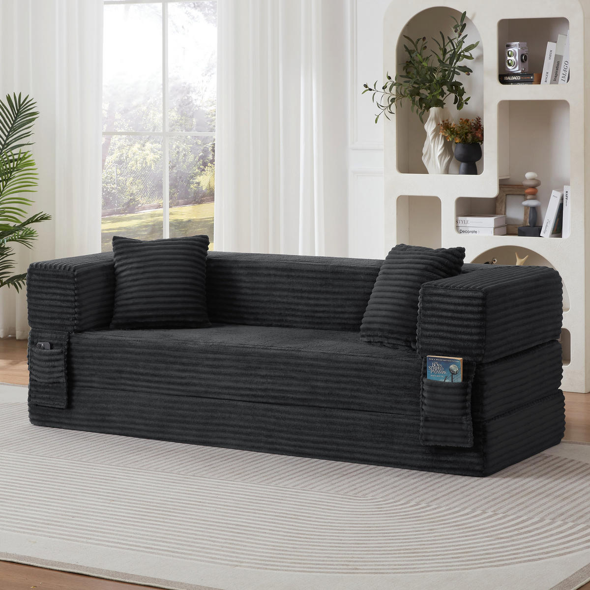 SCHLAFSOFA aus Cord in Dunkelgrau 2-lagiges Design & zum Doppelbett ausklappbar - Dunkelgrau, Textil (89/59/195cm) - Urban Meuble