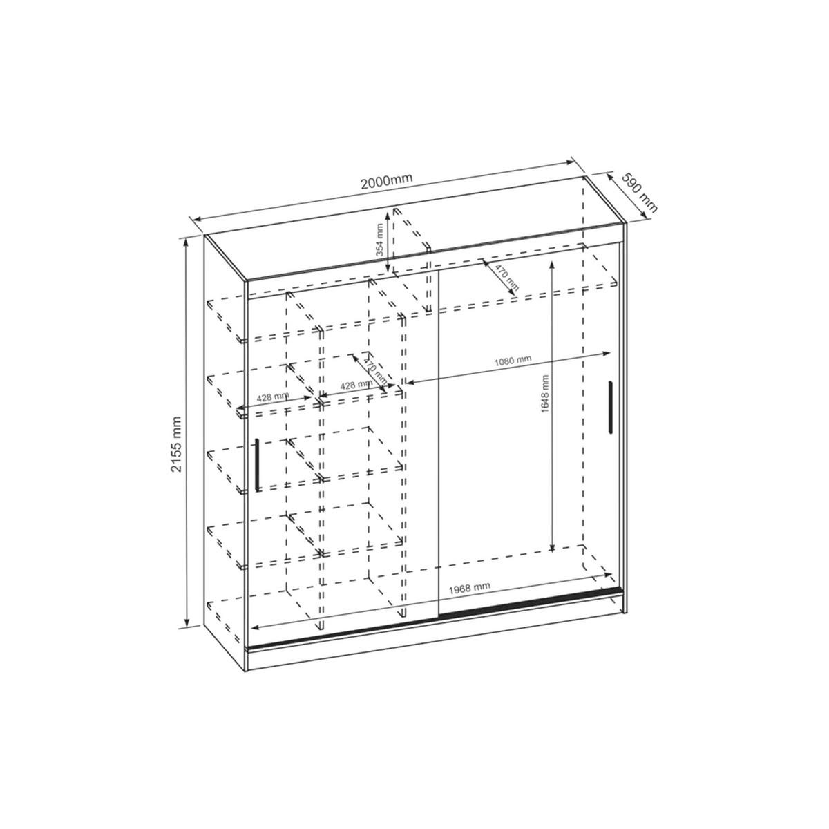 SCHWEBETÜRENSCHRANK VIVA 200/215,5/59cm 2-türig Weiß - Weiß, Holzwerkstoff (200/215.5/59cm) - MASSENO