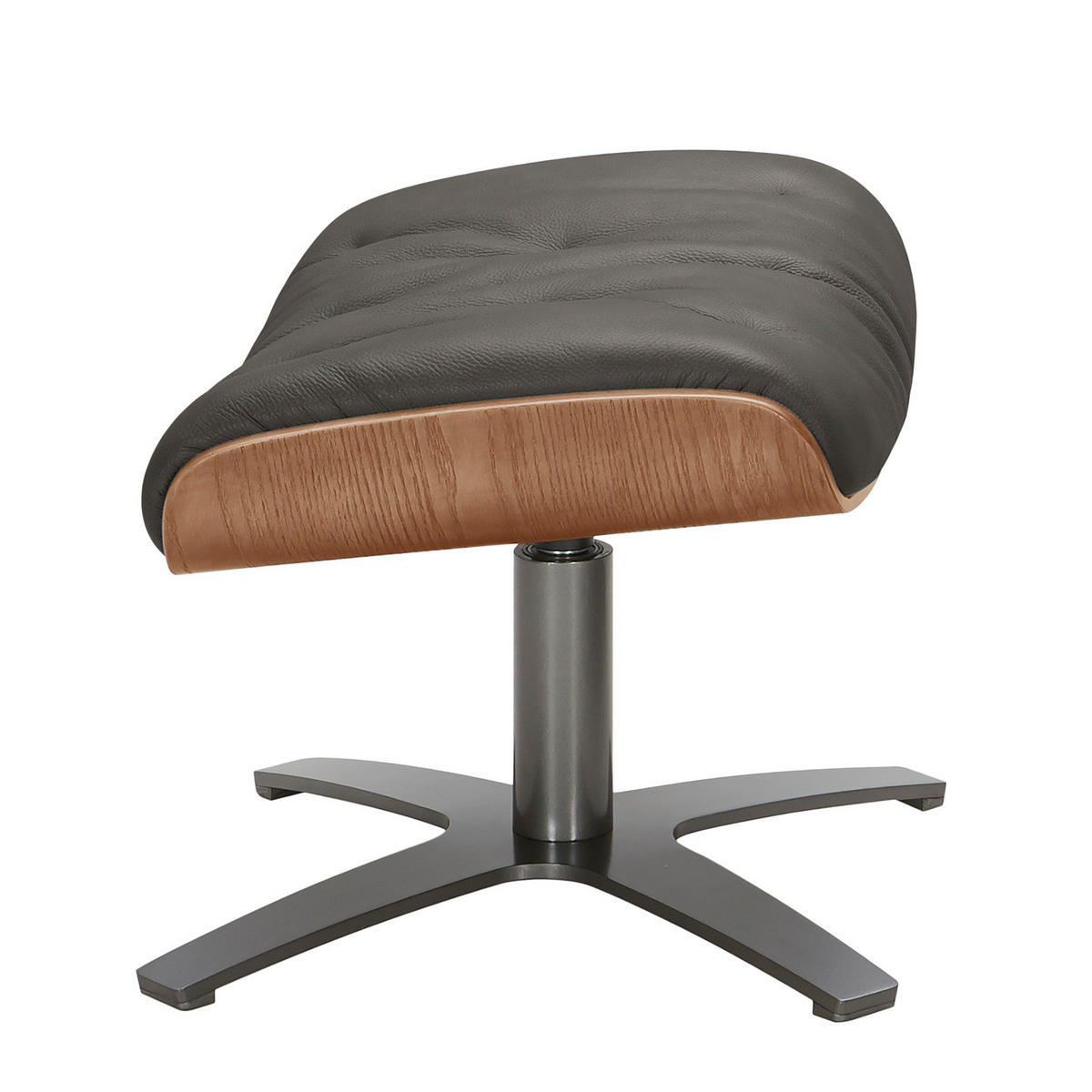 POLSTERHOCKER - Leder - Dunkelgrau/Grau, Leder/Metall (52/40/39cm) - home24