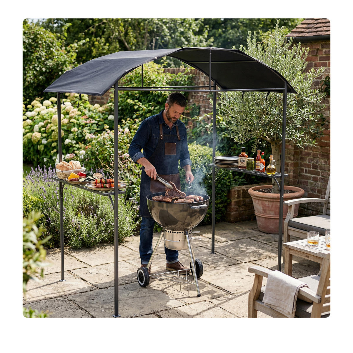 GRILL-PAVILLON - Anthrazit, Textil/Metall (210/230/116cm) - Relaxdays