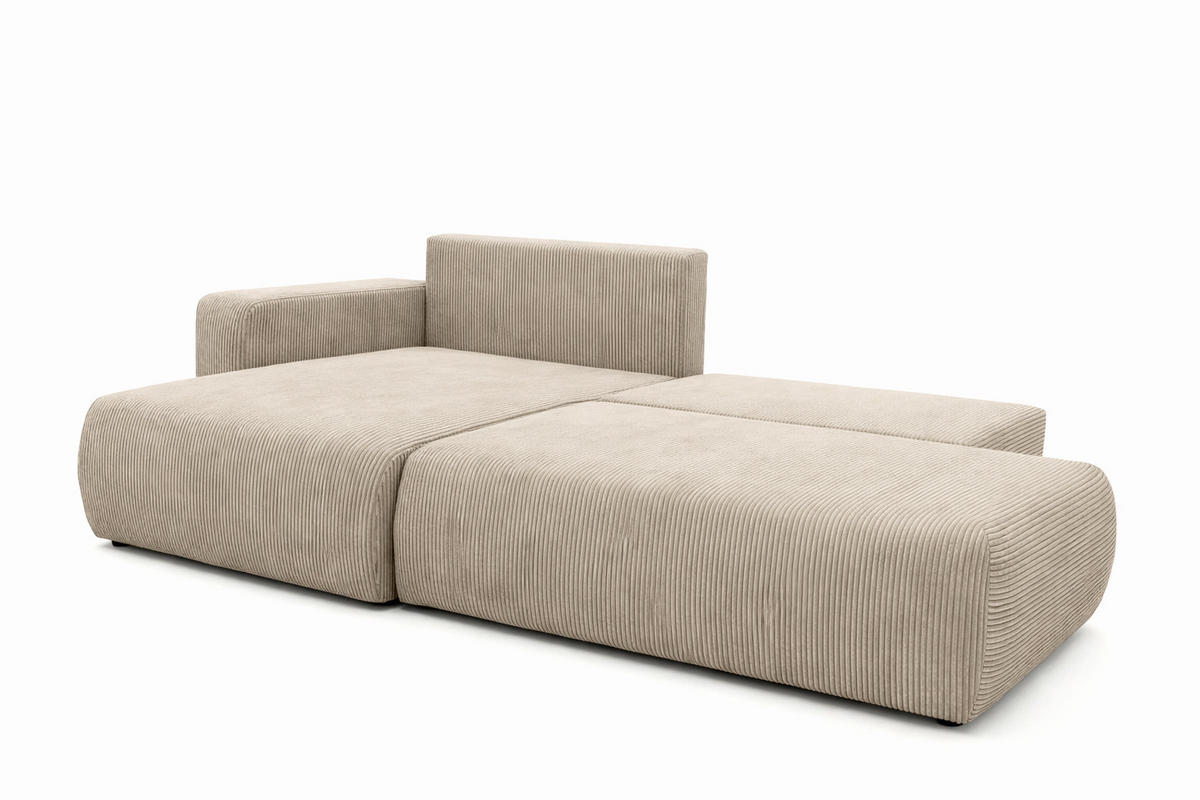 ECKSOFA Mit Schlaffunktion Und Bettkasten, Cordstoff Poso, Dunkelbeige, Links, OPEN XL - Beige, Holz (262/145cm) - Kaiser Möbel