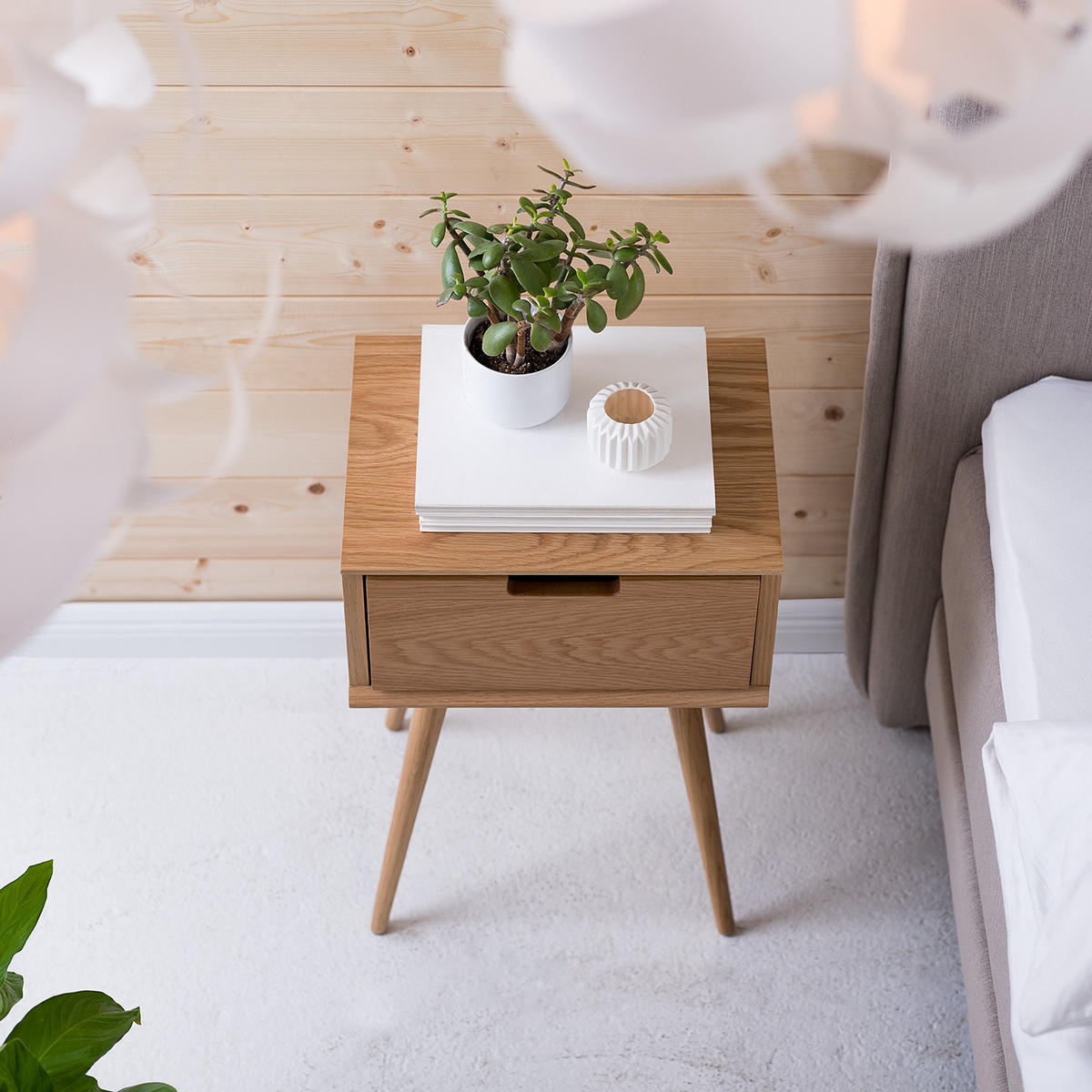 NACHTTISCH - Eiche teilmassiv - Eichefarben, Holzwerkstoff (40/61/30cm) - home24