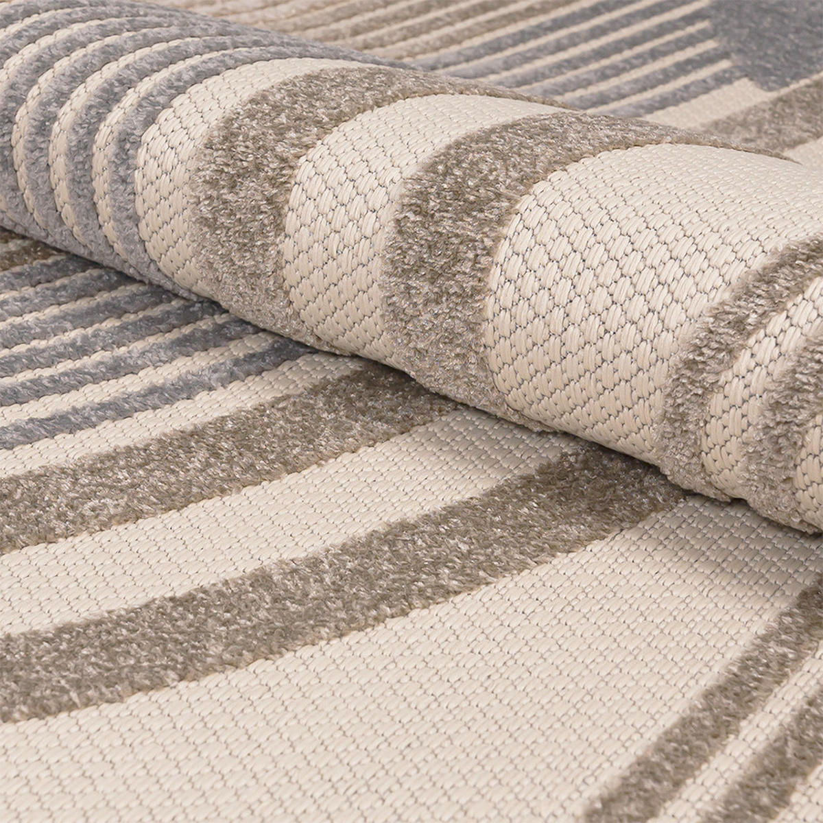 TEPPICH In-& Outdoor Fano Sole Mazovia 120x170cm Braun Creme Geometrisch Kurzflor - Grau, Textil (120/170cm) - Mazovia