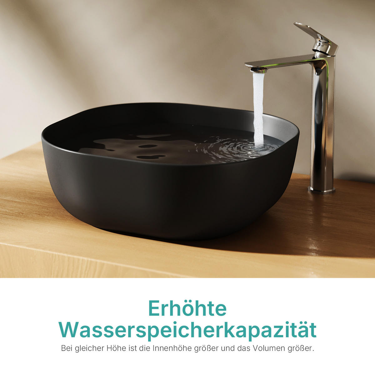 WASCHBECKEN Quadratisch R-Ecken Schwarz 41,5 / 41,5 / 14,5 cm - Schwarz, Keramik (41.5/14.5/41.5cm) - EMKE