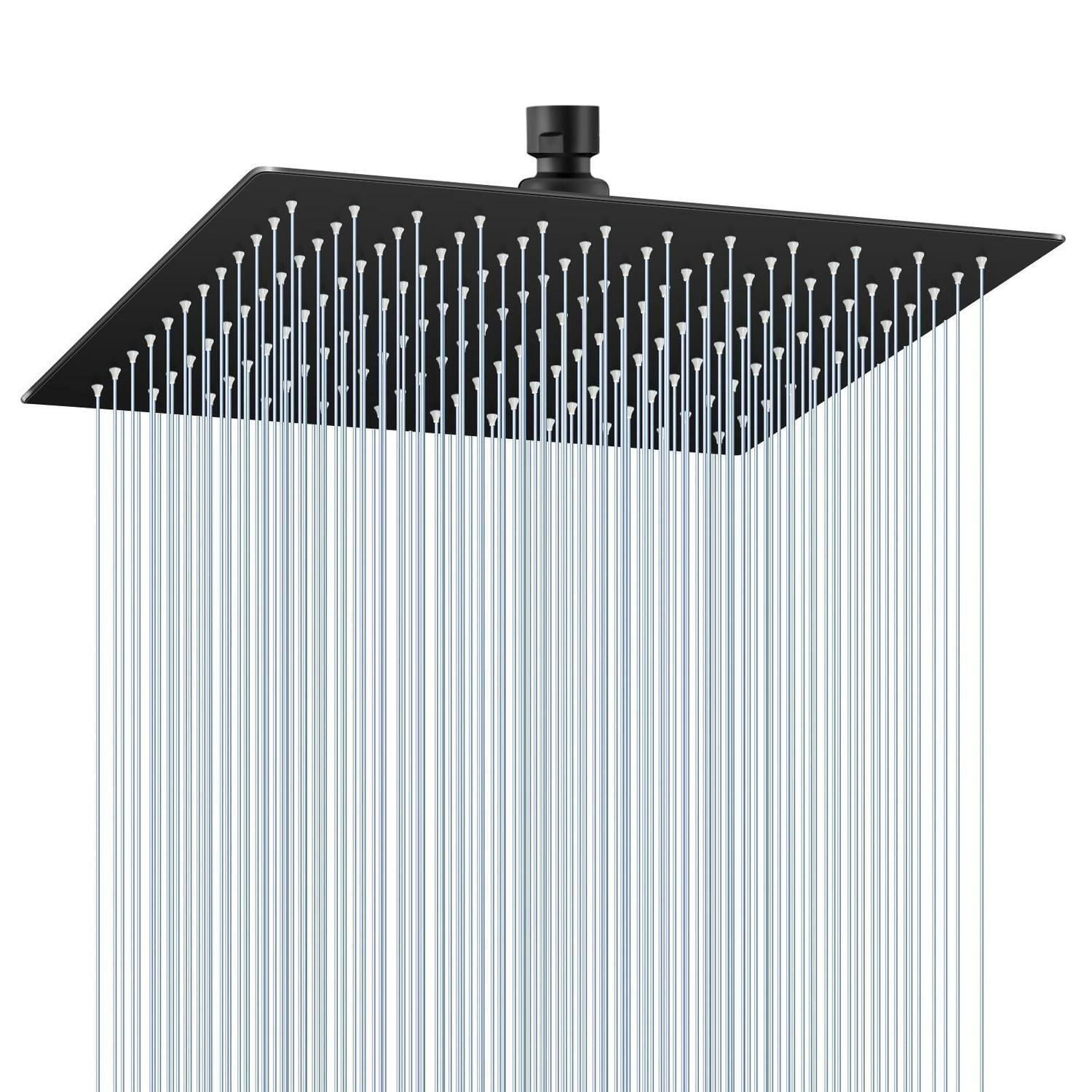 REGENDUSCHE 30 cm Schwarz Edelstahl Quadratisch Wassersparend Antikalk Düsen 360° Wasserfall Deckenmontage - Schwarz, Metall (30/12.7/30cm)