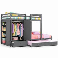 ETAGENBETT mit Ausziehbett und Kleiderschrank 90x200 cm Grau - Grau, Holzwerkstoff (90/200cm) - Beauniv