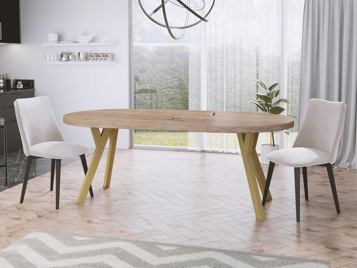 ESSTISCH Mateo runder ausziehbarer, Sonoma Eiche 100-200/100/76 cm - Goldfarben/Sonoma Eiche, Holz/Holzwerkstoff (100/100/76cm) - WFL GROUP
