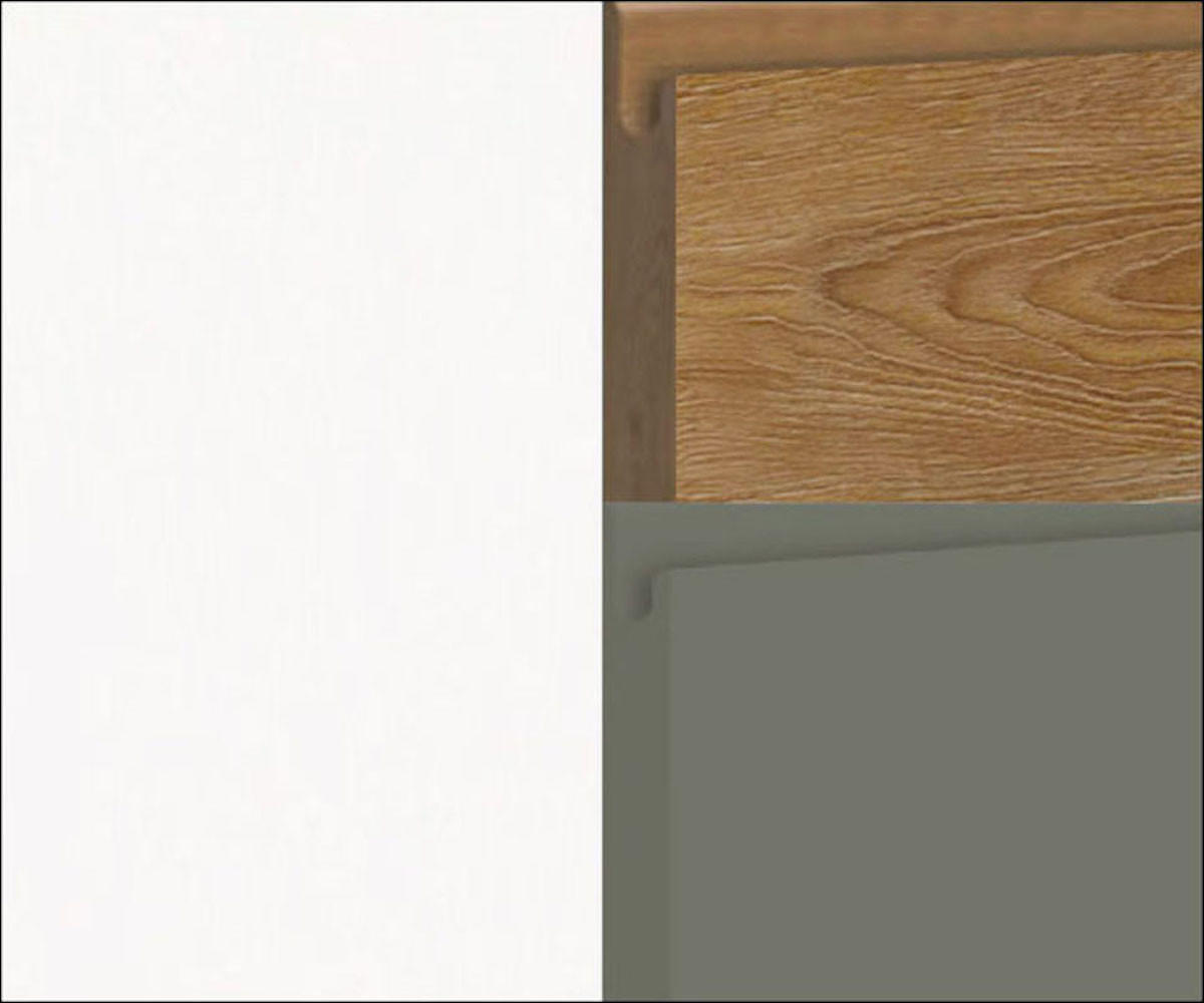 WINKELKÜCHE AVELLINO reed green / Pembroke / weiß 10-teilig mit Arbeitsplatte - Weiß/Grün, Holzwerkstoff (302/243/232cm) - Feldmann-Wohnen