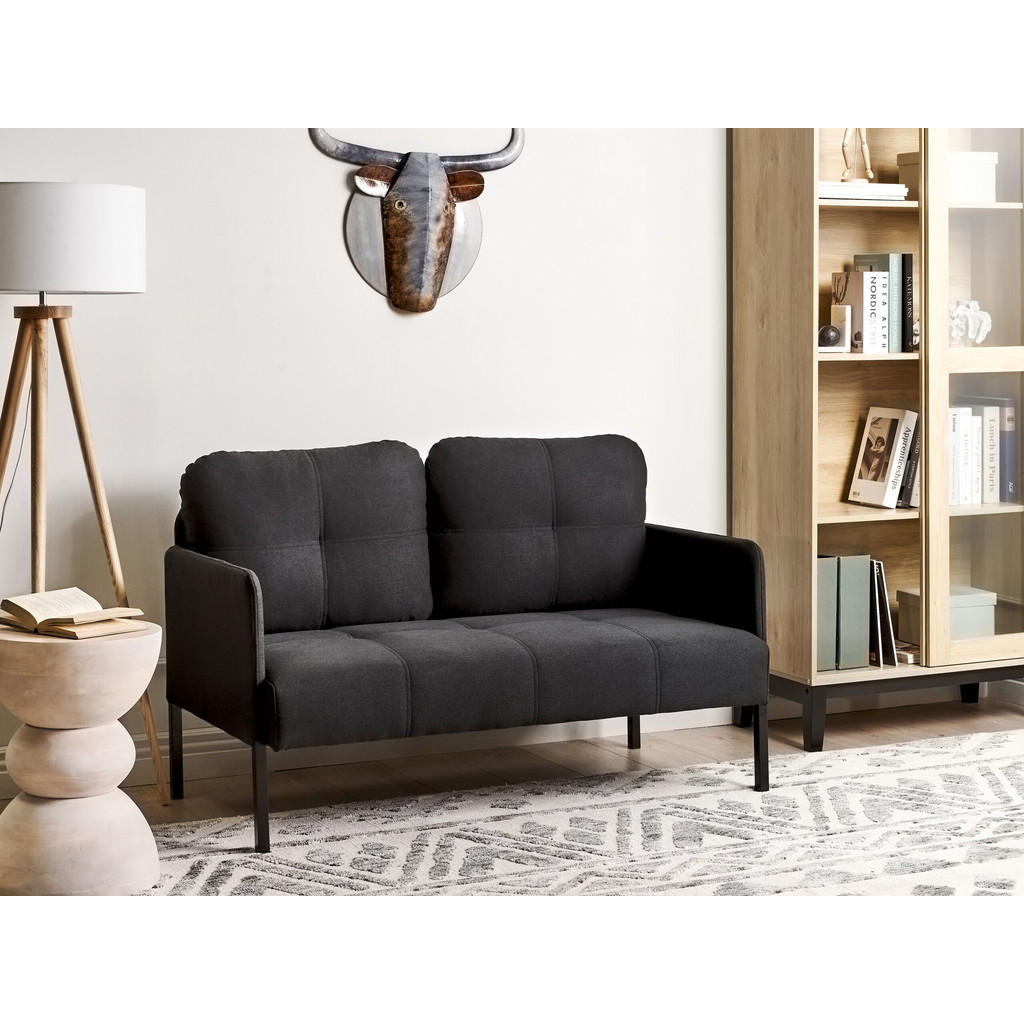 Thumbnail - Beliani 2-Sitzer-Sofa, Dunkelgrau, Schwarz, Textil, 124x70x70 cm, Wohnzimmer, Sofas & Couches, Sofas, 2-Sitzer Sofas