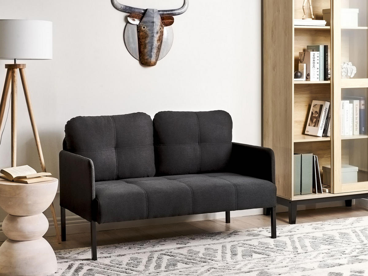 2-SITZER-SOFA dunkelgrau Lahti - Dunkelgrau/Schwarz, Textil (124/70/70cm) - Beliani