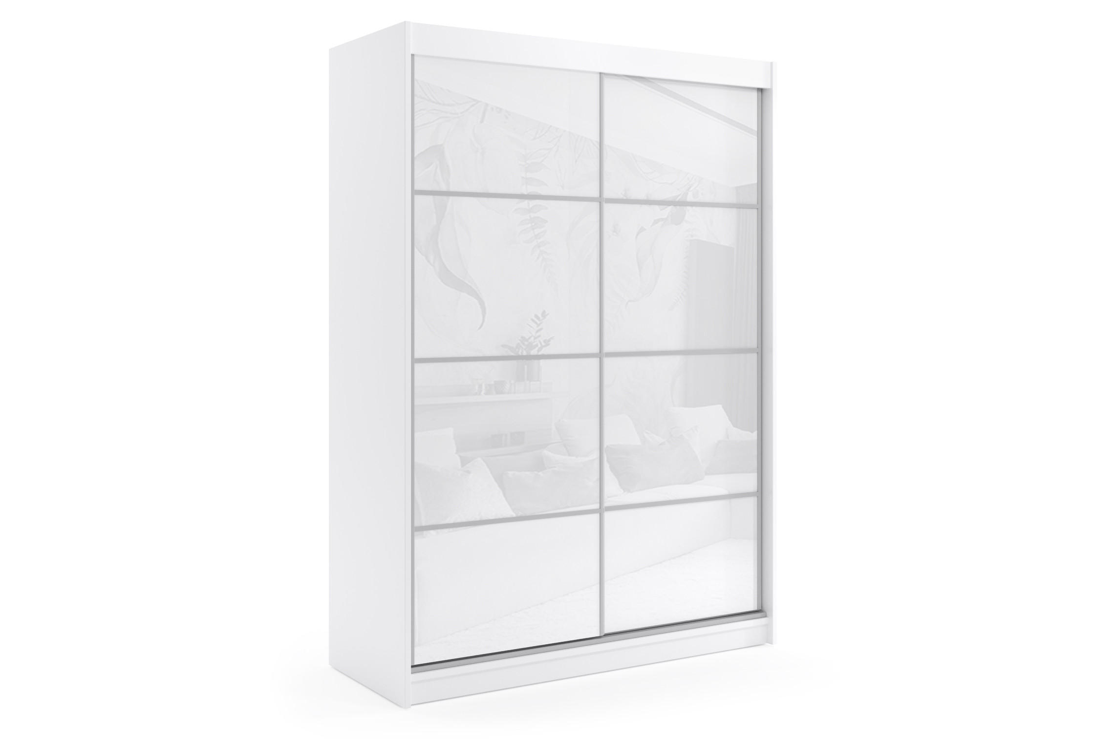 KLEIDERSCHRANK mit Lacobel-Schiebetüren und Aluminium-Leisten, LED-Beleuchtung - VIVONA - 150 cm Weiß - Weiß, Holzwerkstoff (150/216/61cm) - ALTDECOR