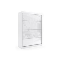 KLEIDERSCHRANK mit Lacobel-Schiebetüren und Aluminium-Leisten, LED-Beleuchtung - VIVONA - 150 cm Weiß - Weiß, Holzwerkstoff (150/216/61cm) - ALTDECOR