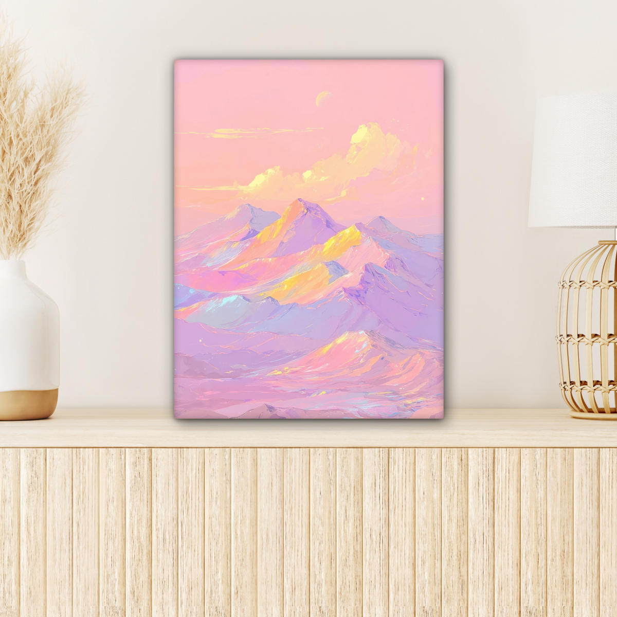 LEINWANDBILD Berggipfel - Wolken - Verträumt Room Decor 30x40 cm - Hellrosa, Textil (30/40cm) - MuchoWow