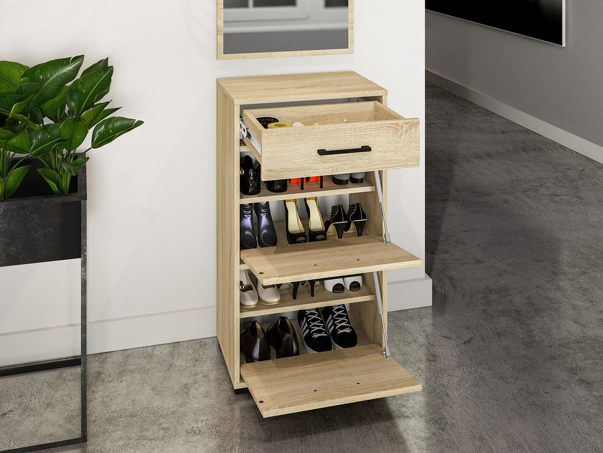 SCHUHSCHRANK Caro 50 / 34 / 90cm - Braun/Sonoma Eiche, Holz/Holzwerkstoff (50/90/34cm) - Feldmann-Wohnen