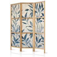 PARAVENT Japanischer 3-tlg 135x172 cm Blaue Bl tter - Blau, Holz/Textil (135/172/3cm) - Muralo