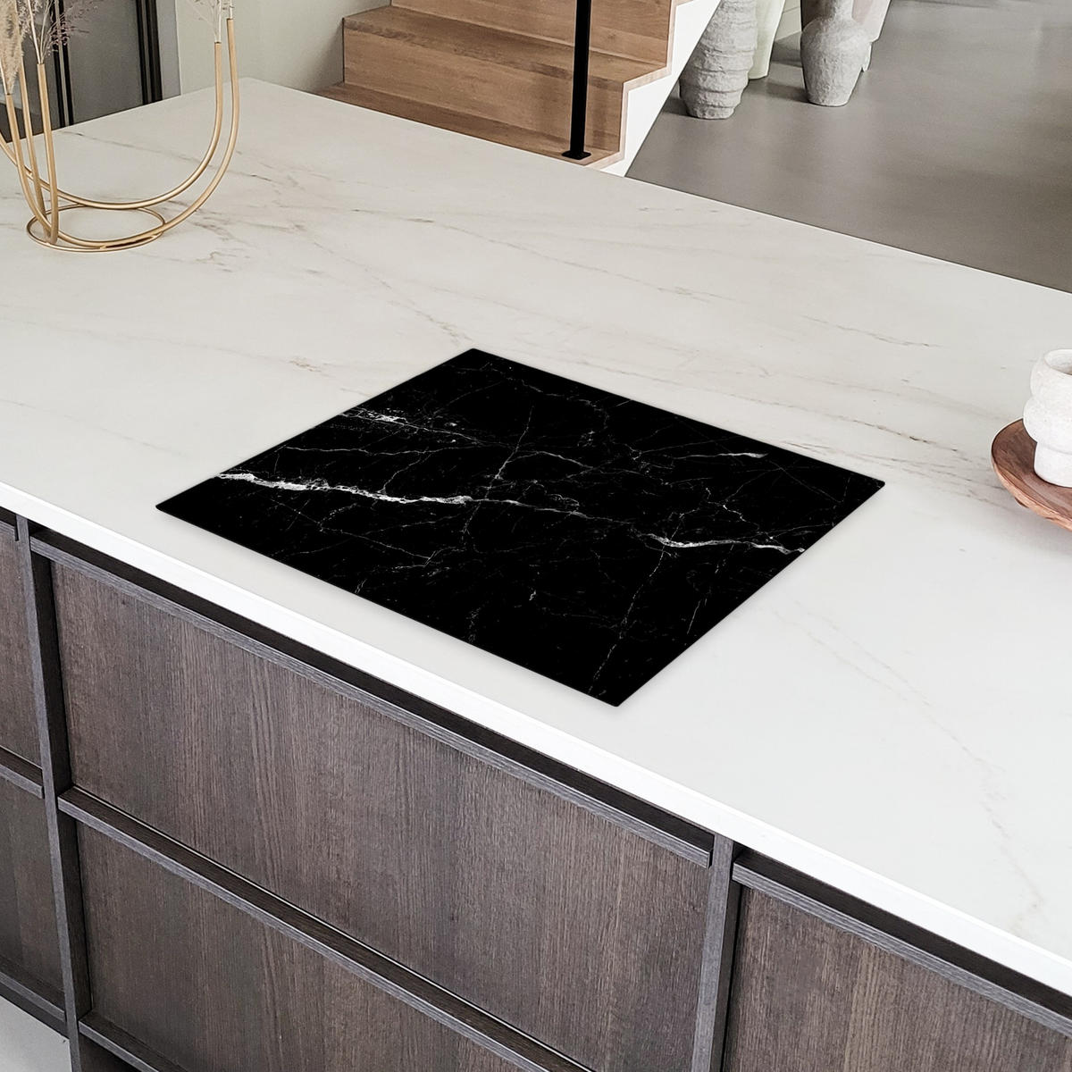 HERDABDECKPLATTE Marmoroptik - Schwarz - Luxus 65x52 cm - Grau, Kunststoff (65/0.2/52cm) - MuchoWow