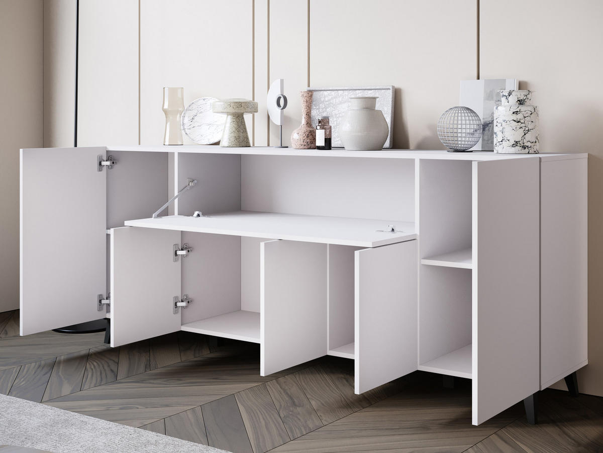 SIDEBOARD Phuket 180 - Schwarz/Weiß, Holzwerkstoff/Kunststoff (180/76/38cm) - MIRJAN24