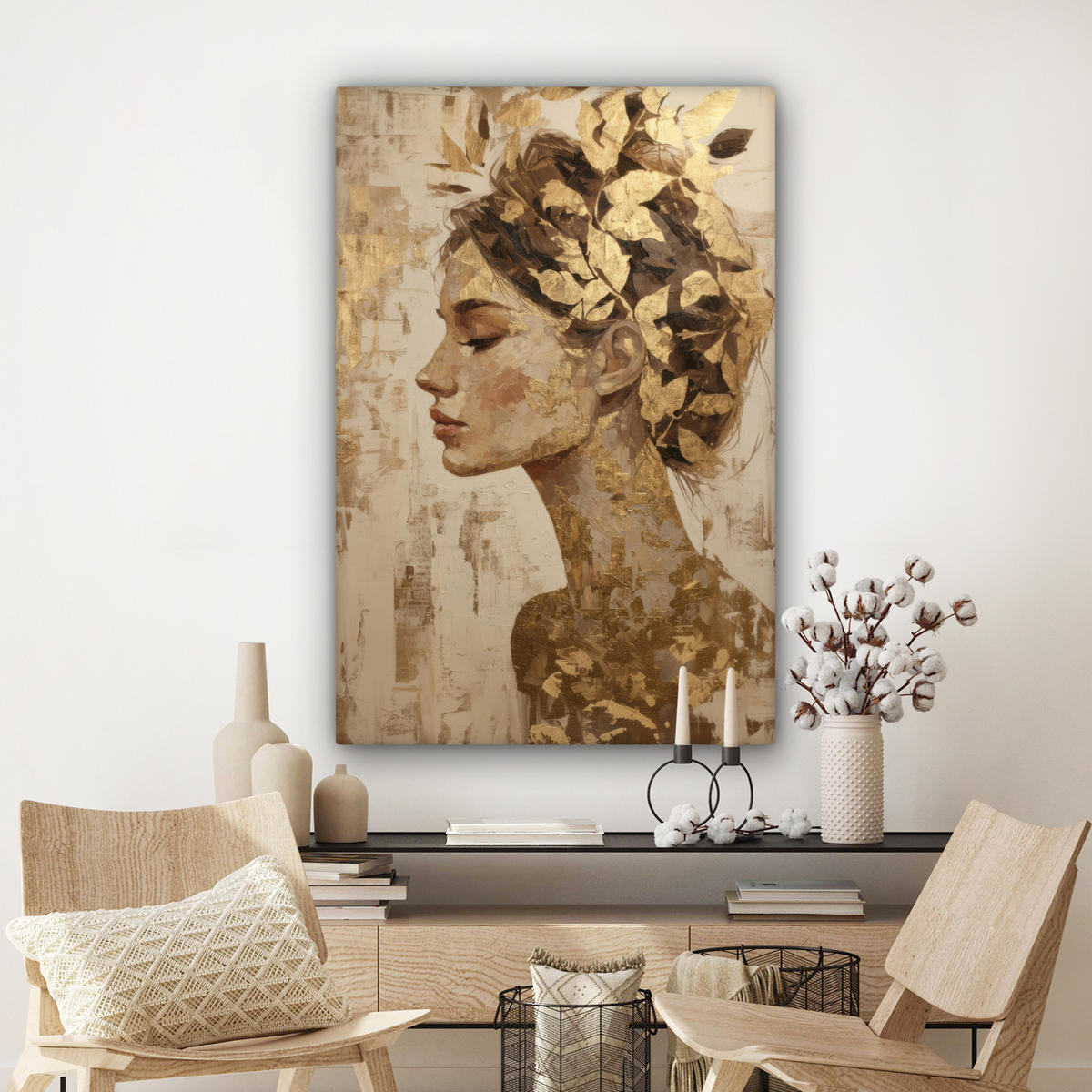 LEINWANDBILD Frau - Gold - Abstrakt - Textur Deko Groß 90x140 cm - Goldfarben, Textil (90/140cm) - MuchoWow